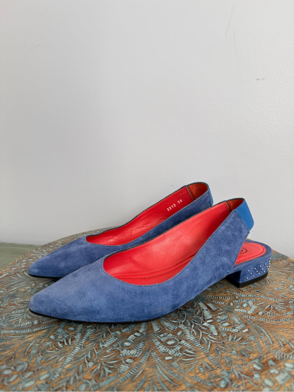 New! Pas De Rouge Janet pointed toe blue suede slingbacks size 38 - Picture 14 of 14